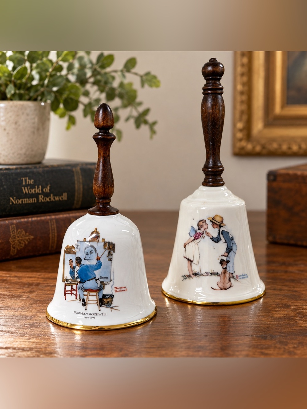Vintage Norman Rockwell Gorham Danbury Mint 1979 Porcelain Bells Lot of 2